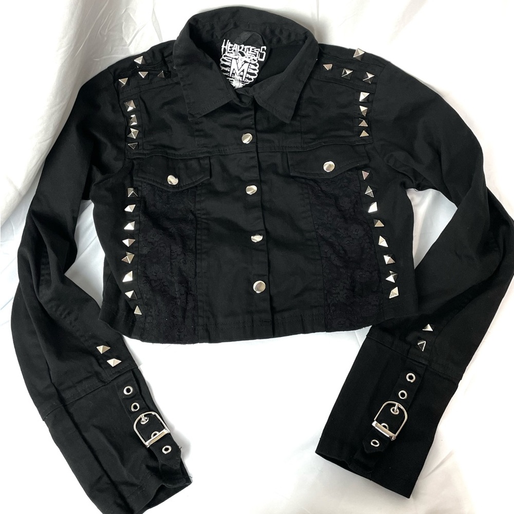 Heartless black crop studded jacket w/ buckles & lace in size medium mall goth